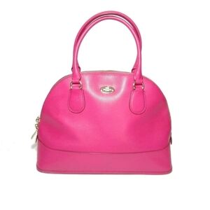 Coach fuchsia color genuine leather Satchel hand bag medium size zip closure.